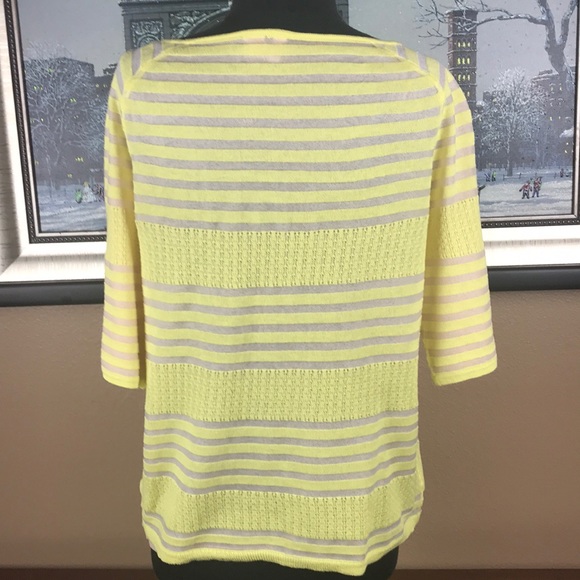 MOTH yellow and beige button front 1/2 sleeve striped sweater shirt womens Large - Picture 4 of 6